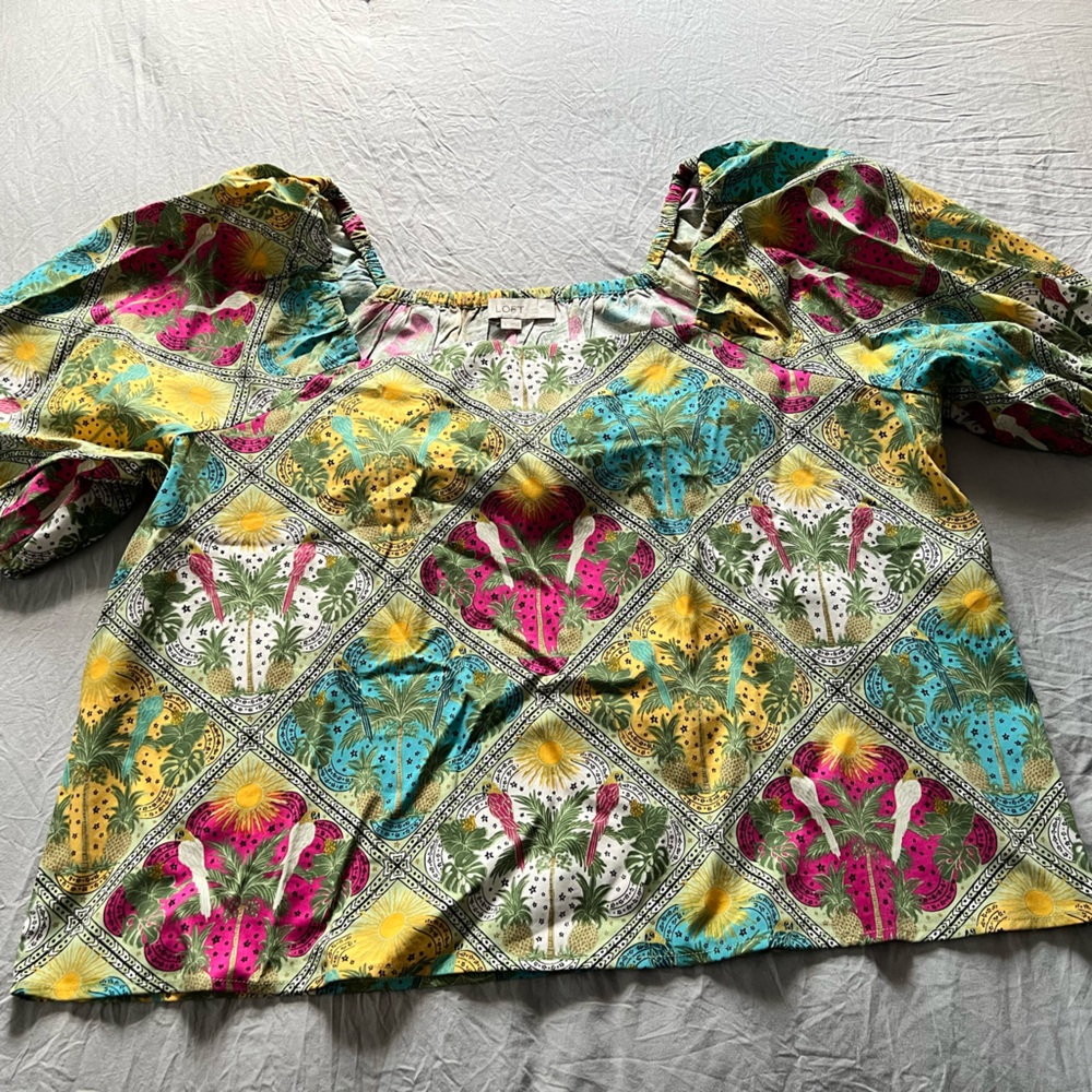 LOFT Vibrant Patterned Puff Sleeve Blouse